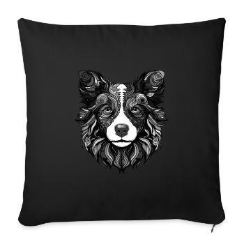 Border Collie chien Portrait tête Animal - Housse de coussin décorative 45 x 45 cm - noir - Devant