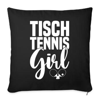 Fille de tennis de table disant avec une batte de tennis de table - Housse de coussin décorative 45 x 45 cm - noir - Devant