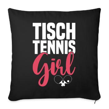 Fille de tennis de table disant avec une batte de tennis de table - Housse de coussin décorative 45 x 45 cm - noir - Devant