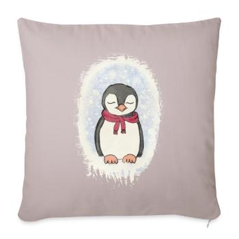Kleiner Pinguin - Sofakissenbezug 45 x 45 cm - helles Taupe - Vorne