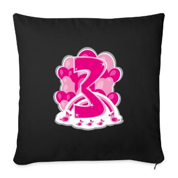 Dritter Geburtstag in Rosa mit Luftballons. - Sofakissenbezug 45 x 45 cm - Schwarz - Vorne
