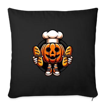 Halloween Kürbis mit Bäckermütze und Broten - Sofakissenbezug 45 x 45 cm - Schwarz - Vorne