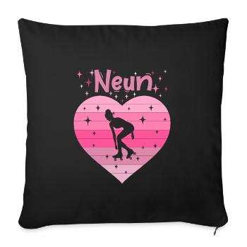 Herz Liebe Sport Rollschuh Mädchen 9. Geburtstag - Sofakissenbezug 45 x 45 cm - Schwarz - Vorne