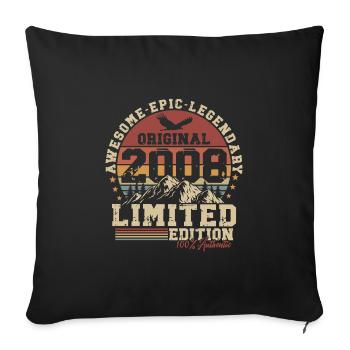 2008 Born Vintage Retro Cadeau d’anniversaire - Housse de coussin décorative 45 x 45 cm - noir - Devant