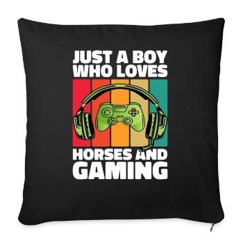 Gamer et Chevaux : Jeux Vidéo et Aventure Équestre - Housse de coussin décorative 45 x 45 cm - noir - Devant