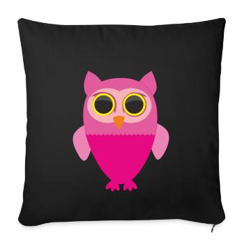 Chouette rose - Housse de coussin décorative 45 x 45 cm - noir - Devant