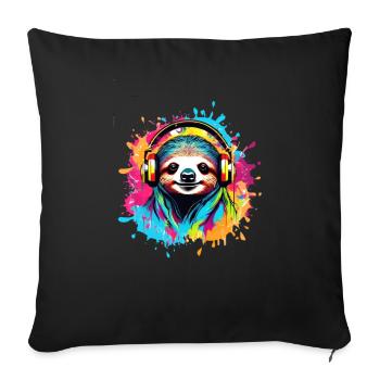 Sloth, Colorful, Painting, Headphones, Graffiti - Sofa pillowcase 17,3'' x 17,3'' (45 x 45 cm) - black - Front
