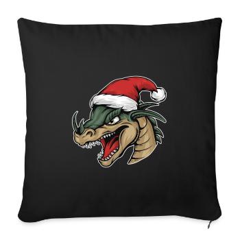 Dragon avec chapeau de Père Noël : Clôture de flammes festives - Housse de coussin décorative 45 x 45 cm - noir - Devant