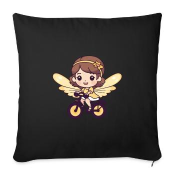 Fée Mignon Vélo Bande Dessinée - Housse de coussin décorative 45 x 45 cm - noir - Devant