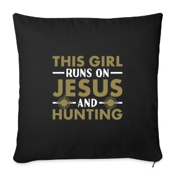 Chasseur Cette fille court sur Jésus et chasse - Housse de coussin décorative 45 x 45 cm - noir - Devant