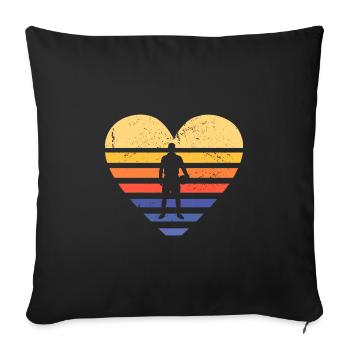 Sport Retro Sunset Heart Football - Sofa pillowcase 17,3'' x 17,3'' (45 x 45 cm) - black - Front