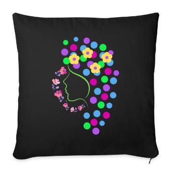 Femme aux fleurs, joie de vivre - Housse de coussin décorative 45 x 45 cm - noir - Devant