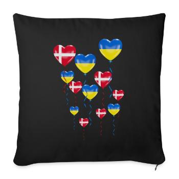 Denmark Solidarity and a heart for Ukraine - Sofa pillowcase 17,3'' x 17,3'' (45 x 45 cm) - black - Front