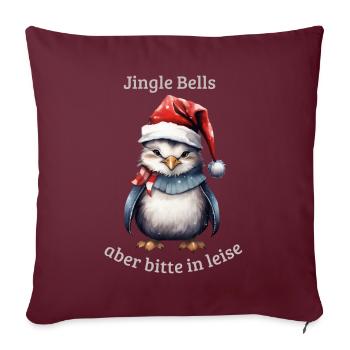 Noël - Pingouin au chapeau de Père Noël - Housse de coussin décorative 45 x 45 cm - bordeaux - Devant