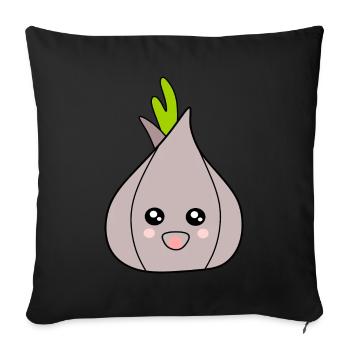 Kawaii Oignon Ail Kawaii Légumes Kawaii Fruits Kawaii - Housse de coussin décorative 45 x 45 cm - noir - Devant