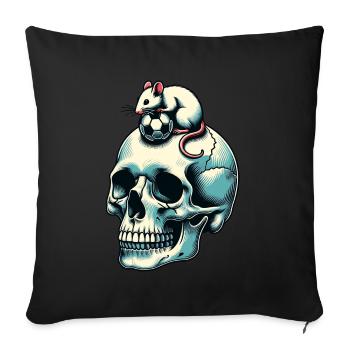 Skull with funny mouse and soccer ball - Sofa pillowcase 17,3'' x 17,3'' (45 x 45 cm) - black - Front
