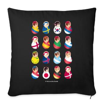 Matroschka Fußball Teams - Sofakissenbezug 45 x 45 cm - Schwarz - Vorne