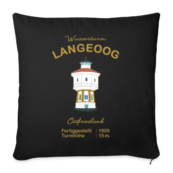 Langeoog Wasserturm, Schrift Gold, Ostfriesland - Sofakissenbezug 45 x 45 cm - Schwarz - Vorne