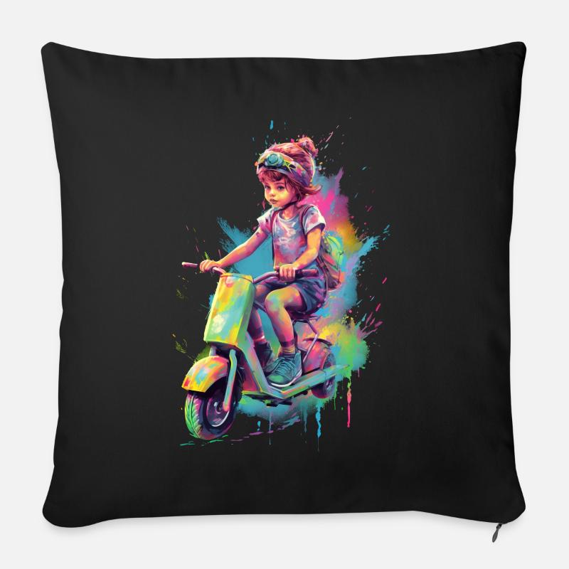 Junge mit Roller - Sofakissenbezug 45 x 45 cm - Schwarz
