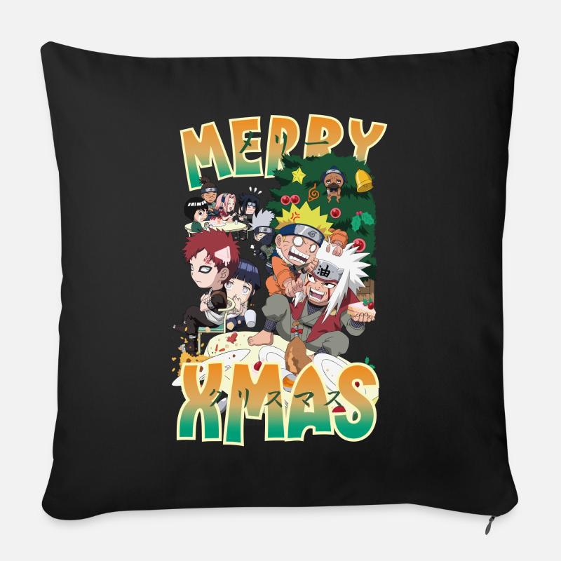 Naruto Merry Xmas Design De Noël - Housse de coussin décorative 45 x 45 cm - noir