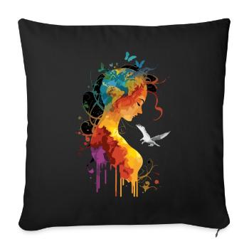 Âme terrifiée avec papillon et colombe - Housse de coussin décorative 45 x 45 cm - noir - Devant