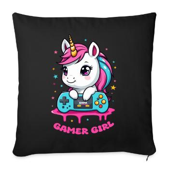 Licorne Gamer Fille - Housse de coussin décorative 45 x 45 cm - noir - Devant