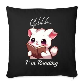 Cat with book - Sofa pillowcase 17,3'' x 17,3'' (45 x 45 cm) - black - Front