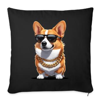 Cooler Corgi mit Sonnenbrille - Sofakissenbezug 45 x 45 cm - Schwarz - Vorne