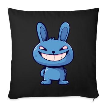 Evil Blue Bunny - Art animalier de dessin animé mignon effrayant - Housse de coussin décorative 45 x 45 cm - noir - Devant