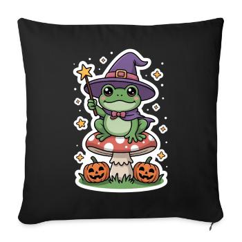 Halloween witch frog on fly agaric with pumpkin - Sofa pillowcase 17,3'' x 17,3'' (45 x 45 cm) - black - Front