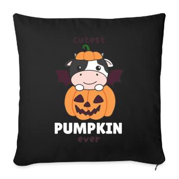 Vache citrouille d'Halloween, la citrouille la plus mignonne de tous les temps - Housse de coussin décorative 45 x 45 cm - noir - Devant