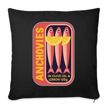 Retro Can Label Anchovy Art - Sofa pillowcase 17,3'' x 17,3'' (45 x 45 cm) - black - Front