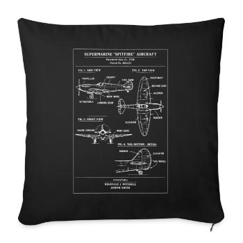 Plan vintage du chasseur Spitfire de la Seconde Guerre mondiale - Housse de coussin décorative 45 x 45 cm - noir - Devant