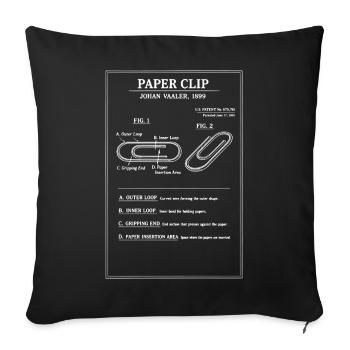 Vintage Paper Clip Patent Blueprint Diagram - Sofa pillowcase 17,3'' x 17,3'' (45 x 45 cm) - black - Front