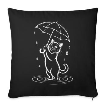 Kawaii cat with umbrella in the rain - Sofa pillowcase 17,3'' x 17,3'' (45 x 45 cm) - black - Front