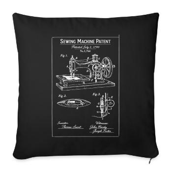 Vintage Sewing Machine Blueprint Patent - Sofa pillowcase 17,3'' x 17,3'' (45 x 45 cm) - black - Front