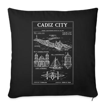 Plan nautique vintage de Cadix City - Housse de coussin décorative 45 x 45 cm - noir - Devant