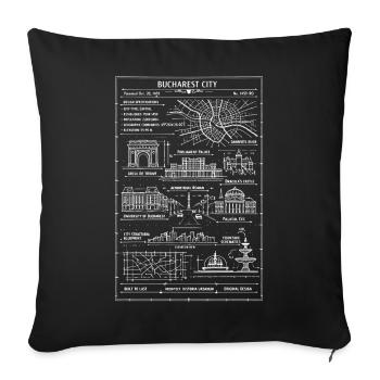 Bucharest City Line Map - Sofa pillowcase 17,3'' x 17,3'' (45 x 45 cm) - black - Front