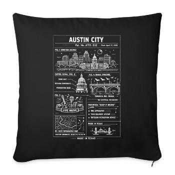 Austin City Skyline Map Print - Sofa pillowcase 17,3'' x 17,3'' (45 x 45 cm) - black - Front
