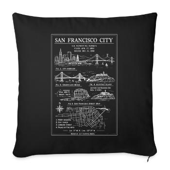 San Francisco City Skizzenkarte - Sofakissenbezug 45 x 45 cm - Schwarz - Vorne