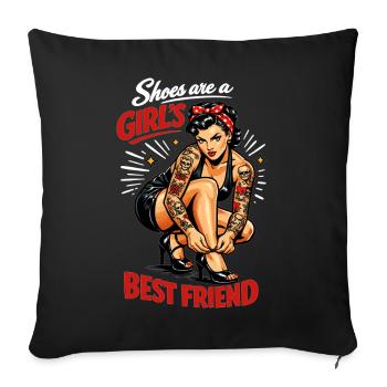 Pin-up à l’ancienne : Les chaussures sont les meilleures amies d’une fille - Housse de coussin décorative 45 x 45 cm - noir - Devant
