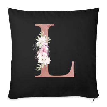 Customizable Monogram L Floral - Sofa pillowcase 17,3'' x 17,3'' (45 x 45 cm) - black - Front
