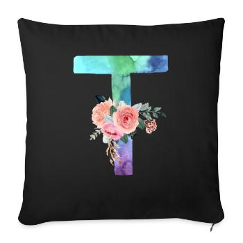 Lettre T watercolor - Housse de coussin décorative 45 x 45 cm - noir - Devant