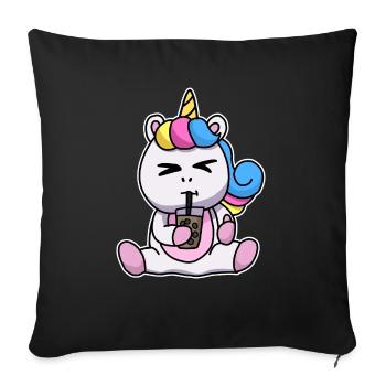 Bubble Tea Drinking Unicorn Anime Kawaii - Sofa pillowcase 17,3'' x 17,3'' (45 x 45 cm) - black - Front