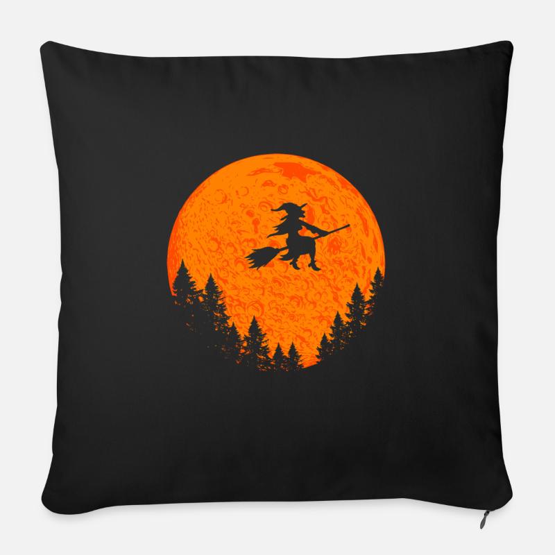 Halloween Hexe auf Hexenbesen - Sofakissenbezug 45 x 45 cm - Schwarz