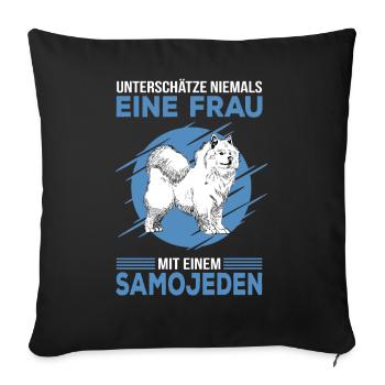 Samojede Samojeden Schlittenhund Frauchen Spruch - Sofakissenbezug 45 x 45 cm - Schwarz - Vorne