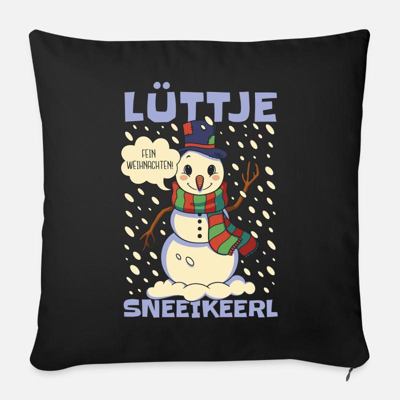 Lüttje Sneeikeerl kleiner Schneemann - Sofakissenbezug 45 x 45 cm - Schwarz
