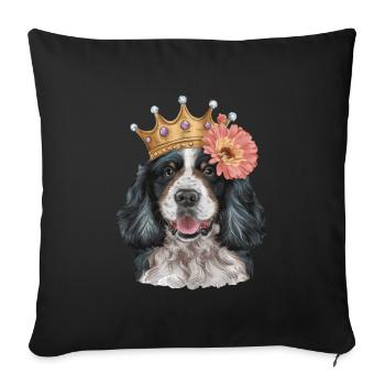 Cocker Spaniel mit Blumen und Krone - Sofakissenbezug 45 x 45 cm - Schwarz - Vorne