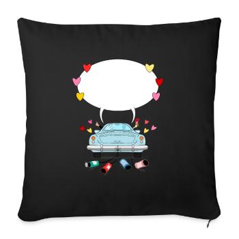 Voiture de mariage avec bulle de dialogue en turquoise - Housse de coussin décorative 45 x 45 cm - noir - Devant