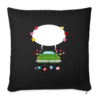 Voiture de mariage avec bulle de dialogue en vert - Housse de coussin décorative 45 x 45 cm - noir - Devant